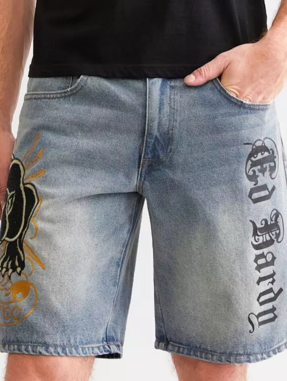 Ed Hardy Mens Shorts Crouching Panther Size 36 Skater Skull Tattoo